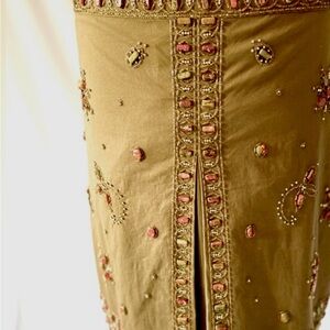 DINAH Olive Green Skirt w stone and Gold Beading. S